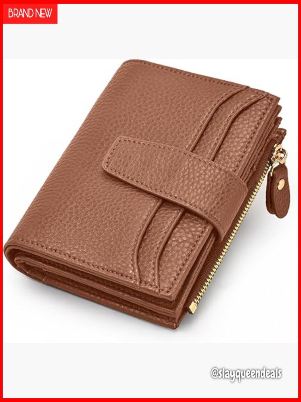 Compact RFID Blocking Leather Bifold Wallet with Zipper Coin Pocket